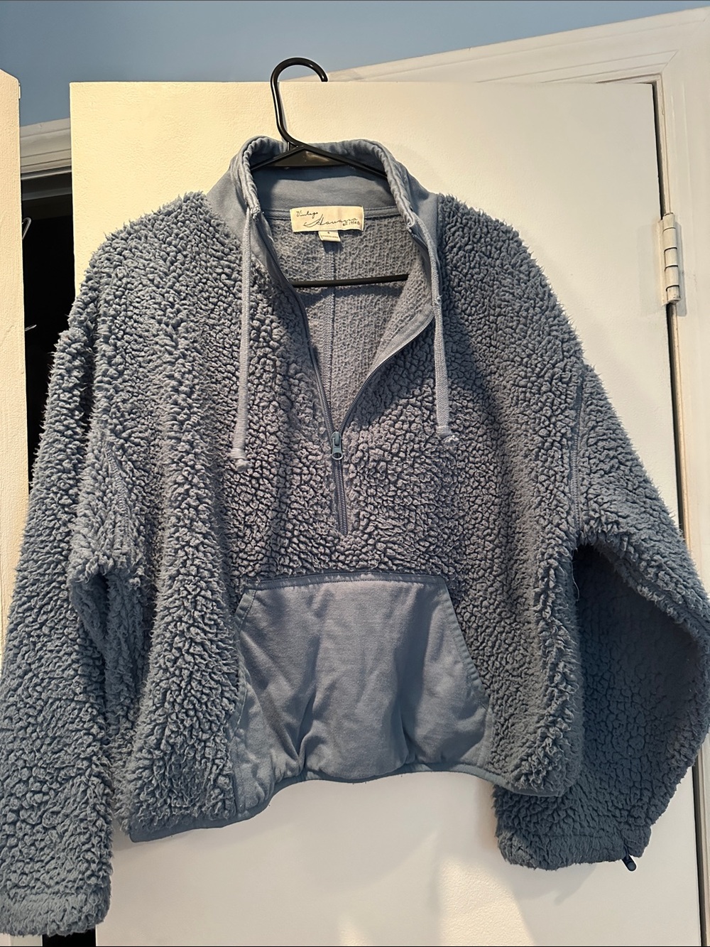 Urban Outfitters Plush Half-Zip Sherpa Pullover - Steel Blue